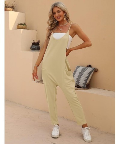 Women's Loose V Neck Jumpsuits Sleeveless Spaghetti Strap Long Pants Harem Overalls with Pockets Apricot $15.07 Overalls