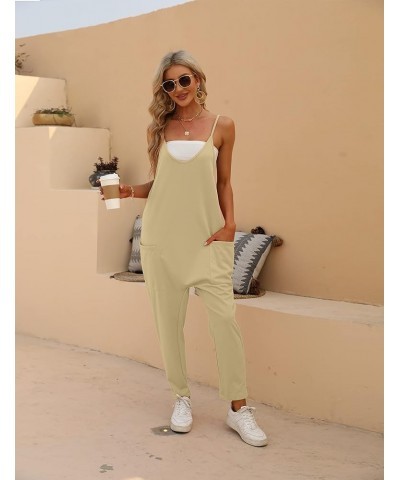 Women's Loose V Neck Jumpsuits Sleeveless Spaghetti Strap Long Pants Harem Overalls with Pockets Apricot $15.07 Overalls