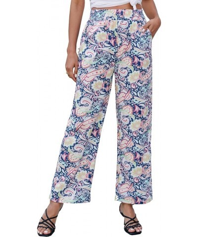 Women's Boho Palazzo Pants Summer Casual High Waisted Wide Leg Lounge Beach Yoga Pants with Pockets Blue-floral $12.23 Active...