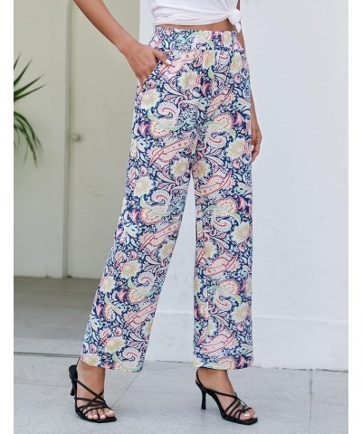 Women's Boho Palazzo Pants Summer Casual High Waisted Wide Leg Lounge Beach Yoga Pants with Pockets Blue-floral $12.23 Active...