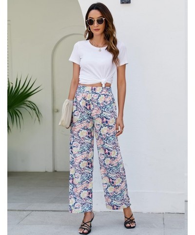 Women's Boho Palazzo Pants Summer Casual High Waisted Wide Leg Lounge Beach Yoga Pants with Pockets Blue-floral $12.23 Active...