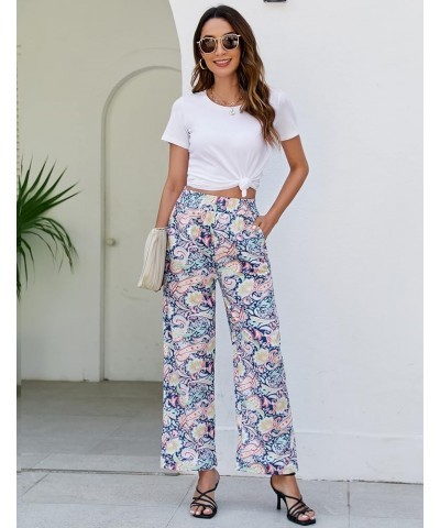 Women's Boho Palazzo Pants Summer Casual High Waisted Wide Leg Lounge Beach Yoga Pants with Pockets Blue-floral $12.23 Active...