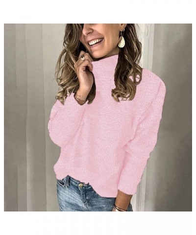 Plus Size Sweaters for Women Fashion Knit Jumper Womens Long Sleeve Tops Casual Ladies Solid Blouses Clothes 3-pink $9.67 Swe...