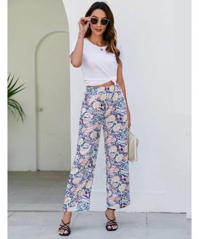 Women's Boho Palazzo Pants Summer Casual High Waisted Wide Leg Lounge Beach Yoga Pants with Pockets Blue-floral $12.23 Active...