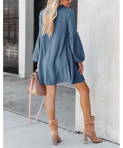 Women's Fall Cotton Button Down Dresses Causal Long Sleeve V Neck Tunic Dress with Pockets Navy Blue $12.18 Dresses