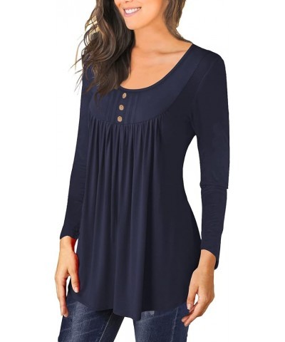 Women's Casual Tunic Tops To Wear With Leggings Long Sleeve Henley Blouses Botton Up Shirts Dark Blue $10.50 Tops