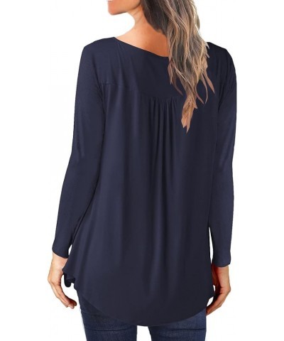 Women's Casual Tunic Tops To Wear With Leggings Long Sleeve Henley Blouses Botton Up Shirts Dark Blue $10.50 Tops