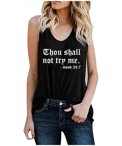 Yuan Women Thou Shall Not Try Me Letter Print Shirt Short Sleeve Tops Casual Tee Z-black-tank $9.90 T-Shirts