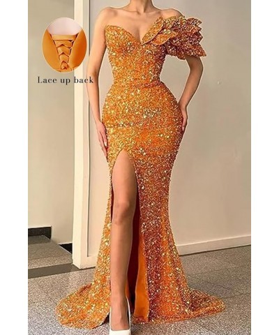 Sequin Mermaid Prom Dress for Women 2023 Cocktail Party Dress with Slit Formal One Shoulder Dresses with Train White $39.95 D...