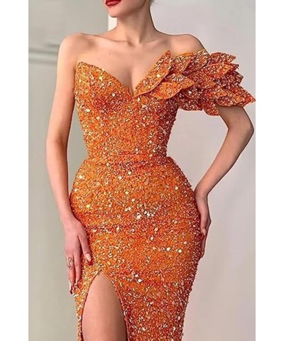 Sequin Mermaid Prom Dress for Women 2023 Cocktail Party Dress with Slit Formal One Shoulder Dresses with Train White $39.95 D...