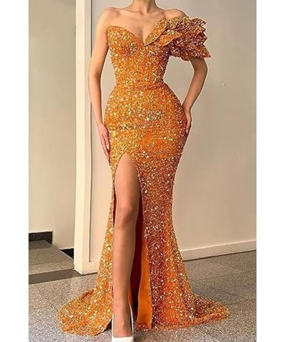 Sequin Mermaid Prom Dress for Women 2023 Cocktail Party Dress with Slit Formal One Shoulder Dresses with Train White $39.95 D...