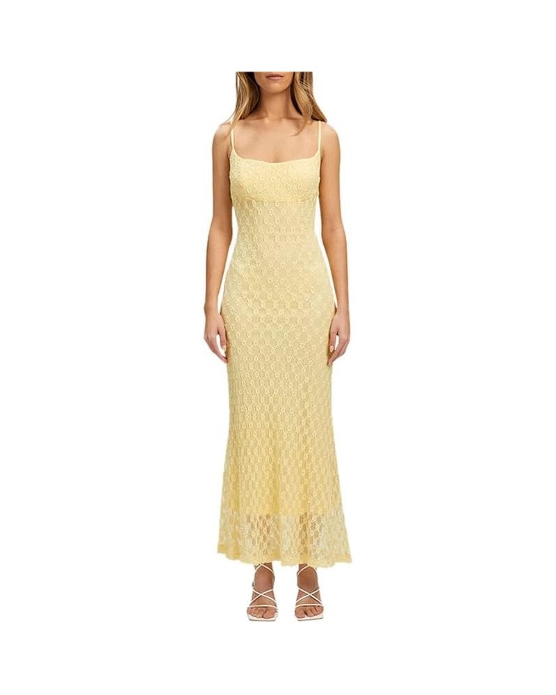 Elegant Long Maxi Dress Women Spaghetti Strap Floral Midi Dress Slim Bodycon Backless Night Party Sexy Dresses W- Yellow $10....