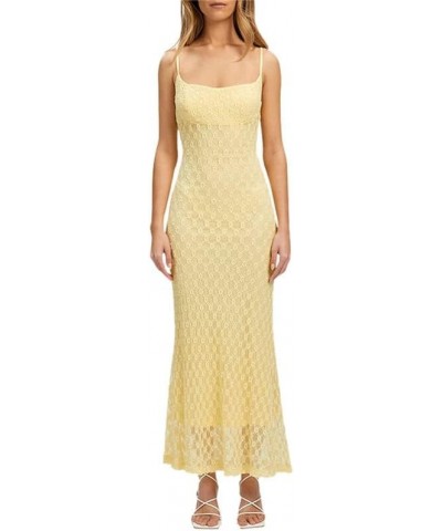 Elegant Long Maxi Dress Women Spaghetti Strap Floral Midi Dress Slim Bodycon Backless Night Party Sexy Dresses W- Yellow $10....