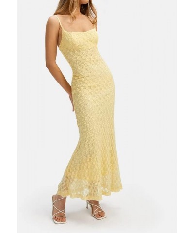 Elegant Long Maxi Dress Women Spaghetti Strap Floral Midi Dress Slim Bodycon Backless Night Party Sexy Dresses W- Yellow $10....