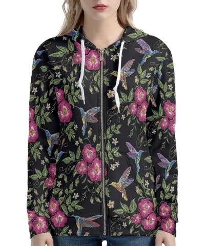 Women's Novelty Print Zip Up Hoodies Long Sleeve Hooded Sweatshirt Jacket with Pocket Floral Hummingbird $19.11 Hoodies & Swe...