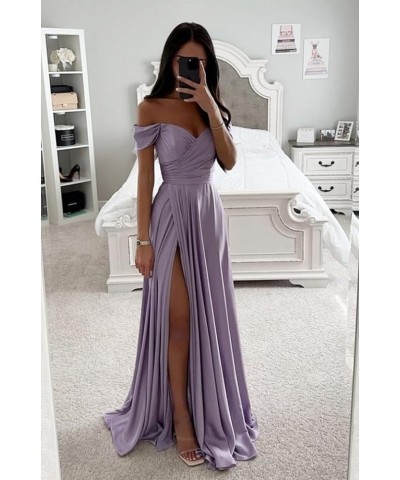 Off Shoulder V Neck Long Bridesmaid Dress for Women High Slit Pleats Formal Evening Dress YK815 Wine Red $31.89 Dresses