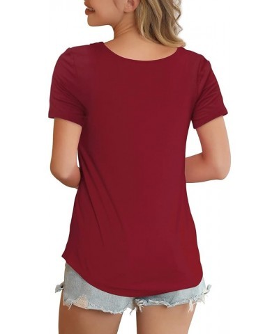 Women's Short Sleeve Criss Cross Casual Short Sleeve Basic Blouse 02 Wine Red $16.63 Blouses