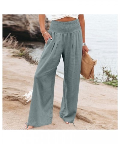 Linen Pants Women High Waisted Wide Leg Lounge Pants with Pockets Boho Flowy Pants Trendy Casual Cruise Outfits 2024 Deals of...