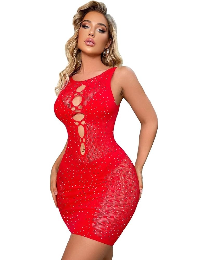 Floerns Women's Sheer Mesh Sleeveless Babydoll Slip Lingerie Nightgown Red Pure $9.68 Lingerie