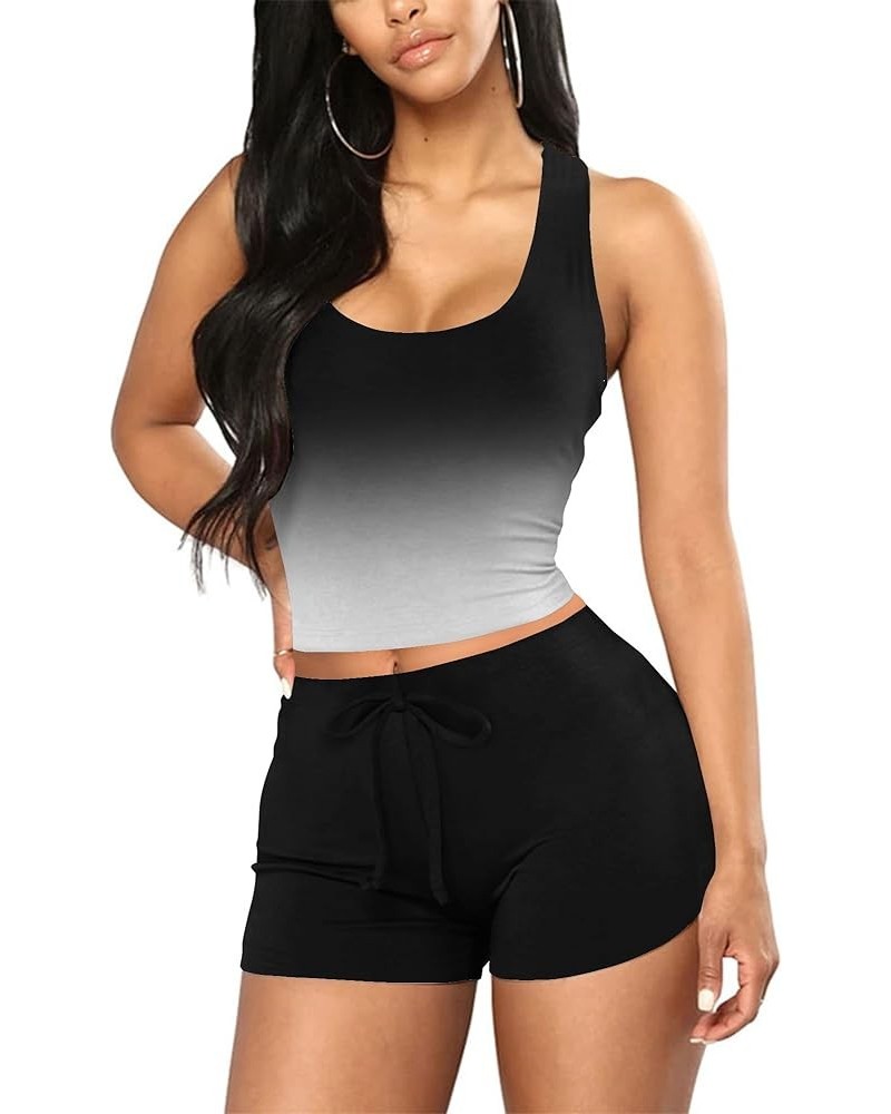 Women Outfits 2 Piece Sets Summer Sexy Lounge Sleepwear Cute Short Set Pajamas Gradient Black $11.99 Sleep & Lounge