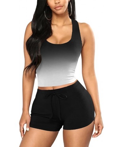 Women Outfits 2 Piece Sets Summer Sexy Lounge Sleepwear Cute Short Set Pajamas Gradient Black $11.99 Sleep & Lounge