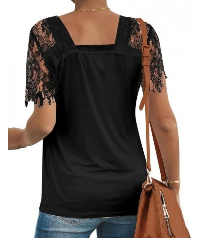 Women's Summer Lace Short Sleeve Scalloped V Neck T-Shirt Casual Blouse Tops Black $15.18 Blouses