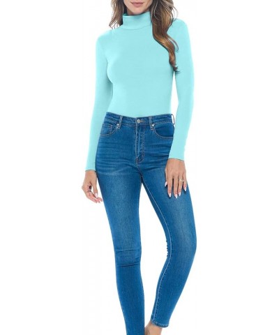 Long Sleeve Turtle Neck Body Suit-Breathable Cotton Stretch Leotard Aqua $10.59 Bodysuits