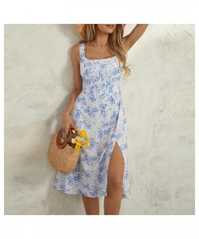 Women Bustier Long Dress Square Neck Low Cut Sleeveless Summer Boho Midi Dress Lace Trim A-Line Sundress 1-blue $13.24 Dresses