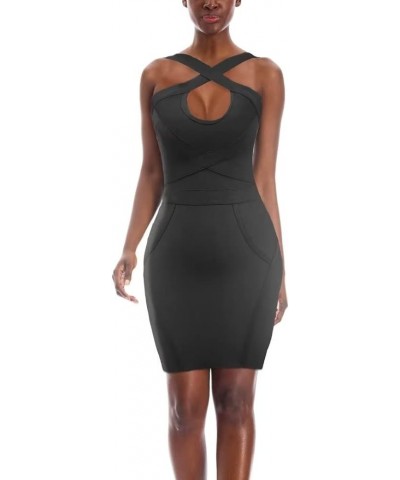 Womens Sexy Stretch Skinny Knee Length Bodycon Attractive Strap Midi Dress Lw102-black $32.80 Dresses