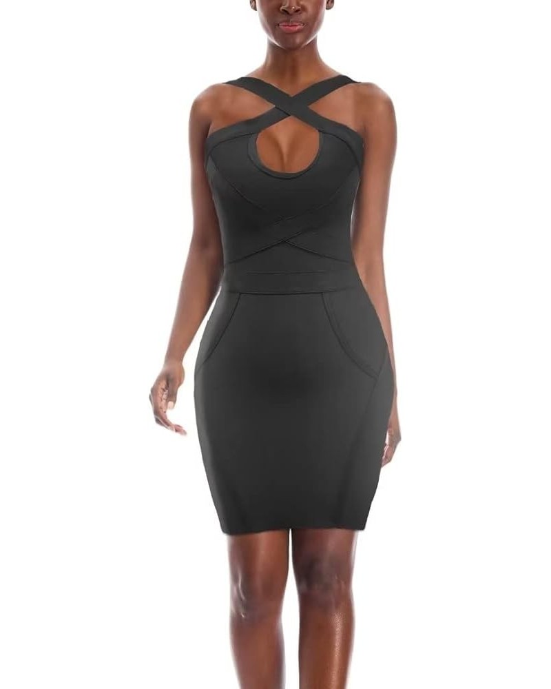 Womens Sexy Stretch Skinny Knee Length Bodycon Attractive Strap Midi Dress Lw102-black $32.80 Dresses