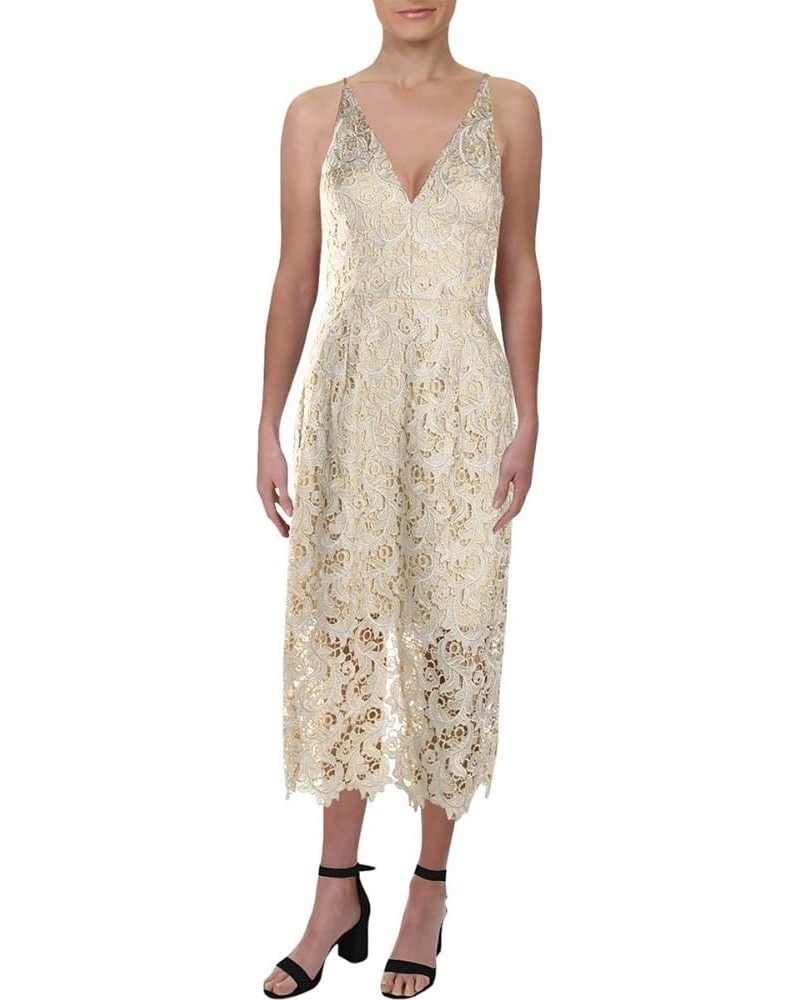 Women's Aurora Plunging Spaghetti Strap Midi Dress Cream $45.18 Dresses