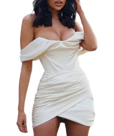 Woman Elegant Backless Chic Ruched Bodice Off Shoulder Satin Bodycon Mid Split Tube Top Wedding Party Midi Dress White $32.45...