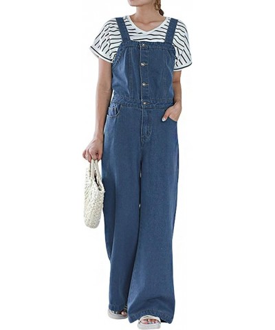 Women Casual Wide Leg Denim Jean Jumpsuit Button Overalls Long Romper Dungarees Tie Knot Outfit Blue $17.64 Overalls