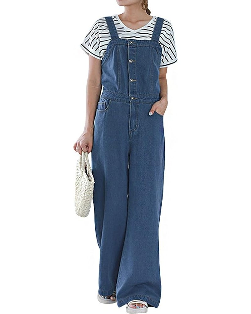 Women Casual Wide Leg Denim Jean Jumpsuit Button Overalls Long Romper Dungarees Tie Knot Outfit Blue $17.64 Overalls