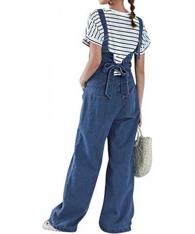 Women Casual Wide Leg Denim Jean Jumpsuit Button Overalls Long Romper Dungarees Tie Knot Outfit Blue $17.64 Overalls