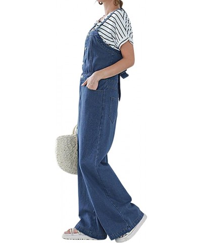 Women Casual Wide Leg Denim Jean Jumpsuit Button Overalls Long Romper Dungarees Tie Knot Outfit Blue $17.64 Overalls