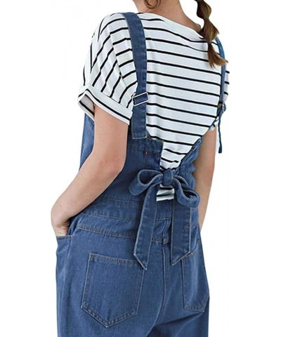 Women Casual Wide Leg Denim Jean Jumpsuit Button Overalls Long Romper Dungarees Tie Knot Outfit Blue $17.64 Overalls