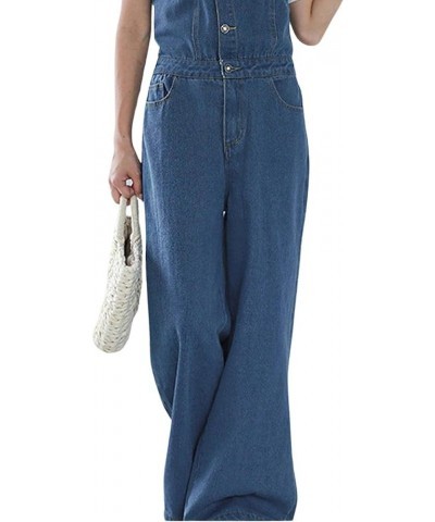 Women Casual Wide Leg Denim Jean Jumpsuit Button Overalls Long Romper Dungarees Tie Knot Outfit Blue $17.64 Overalls