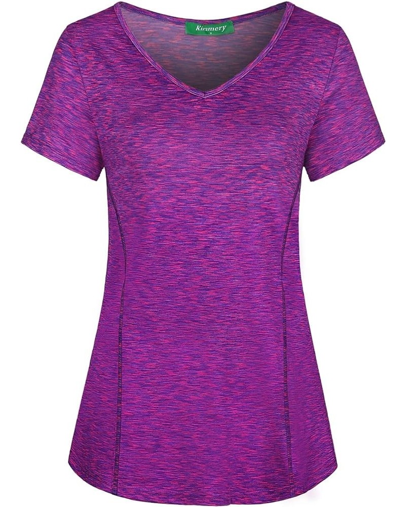 V Neck T Shirts for Women Short Sleeve Workout Yoga Tops for Women Purple Pink $12.73 Activewear