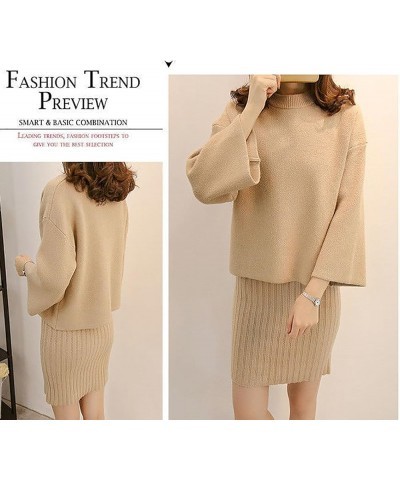 Women's Sweater Dress Set 2 Piece Outfit Knit Long Sleeve Solid Color Sweater Top,Spaghetti Strap Dresses Khaki $23.84 Sweaters