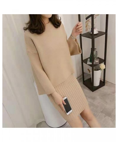 Women's Sweater Dress Set 2 Piece Outfit Knit Long Sleeve Solid Color Sweater Top,Spaghetti Strap Dresses Khaki $23.84 Sweaters