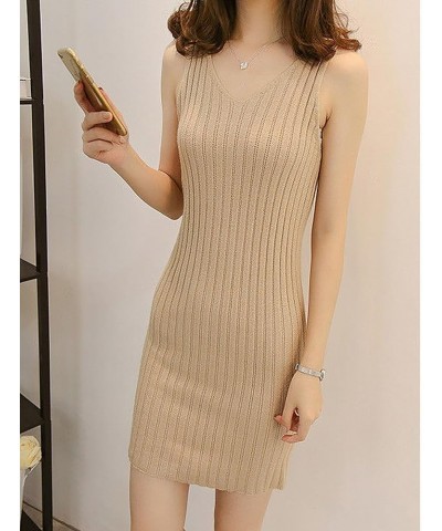 Women's Sweater Dress Set 2 Piece Outfit Knit Long Sleeve Solid Color Sweater Top,Spaghetti Strap Dresses Khaki $23.84 Sweaters