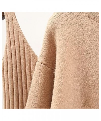 Women's Sweater Dress Set 2 Piece Outfit Knit Long Sleeve Solid Color Sweater Top,Spaghetti Strap Dresses Khaki $23.84 Sweaters