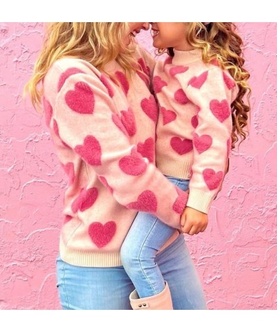 Mommy and Me Valentines Day Outfits Heart Sweater Love Graphic Tops Family Matching Girls Long Sleeve Pullover Little Girl Cr...