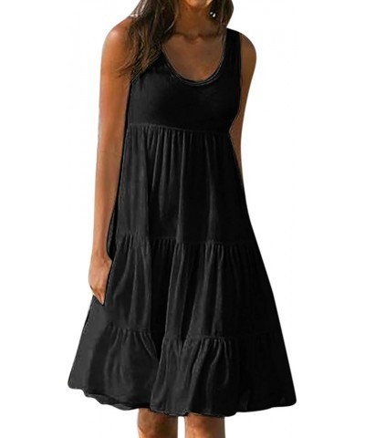 Women's Summer Casual Solid Sleeveless Mini Dresses Ruffle Tiered A Line Flowy Mini Beach Dress Plus Size Tank Dress Black $7...