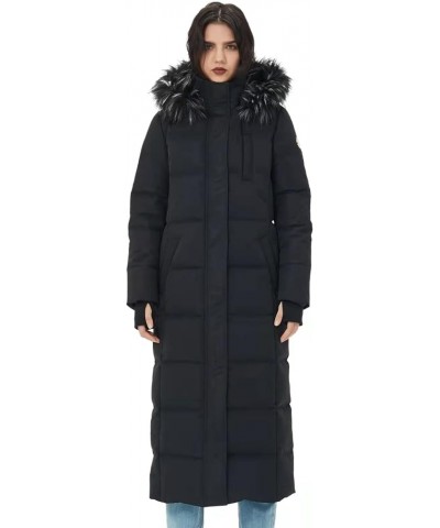 Women's Thickened Down Coat Warm Long Puffer Jacket Hooded Coat Black $52.65 Jackets