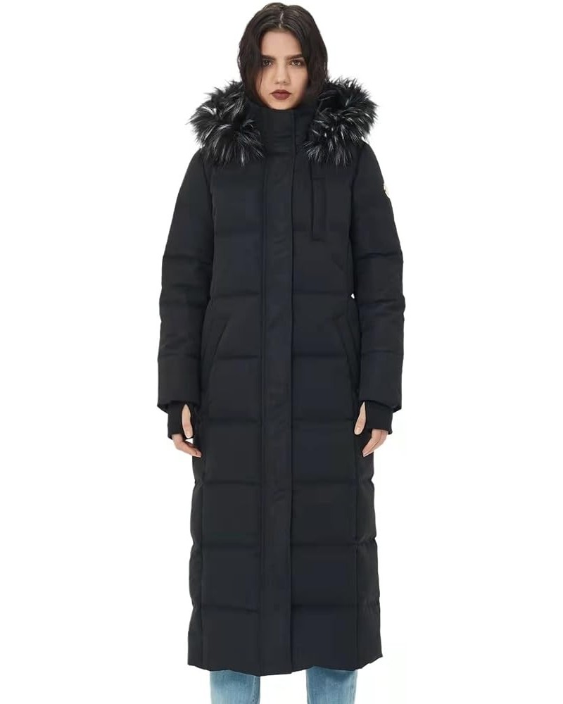 Women's Thickened Down Coat Warm Long Puffer Jacket Hooded Coat Black $52.65 Jackets