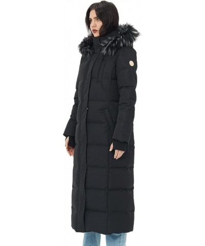 Women's Thickened Down Coat Warm Long Puffer Jacket Hooded Coat Black $52.65 Jackets