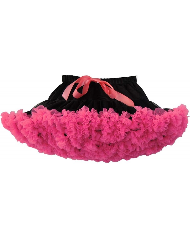 Women Tiered Tulle Pleated Tutu Skirt Princess Ballet Dance Pettiskirt Black Fuchsia $14.25 Skirts