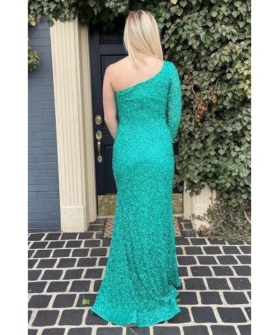 Women’s One Shoulder Mermaid Prom Dress Long Glitter Sequin Formal Evening Party Gown with Slit Burgundy $31.60 Dresses